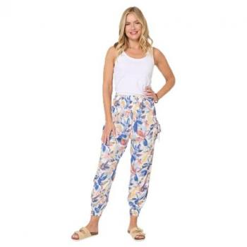 Izabel London Leaf Design High‑Waisted Harem Jeans, Blue, Size 12