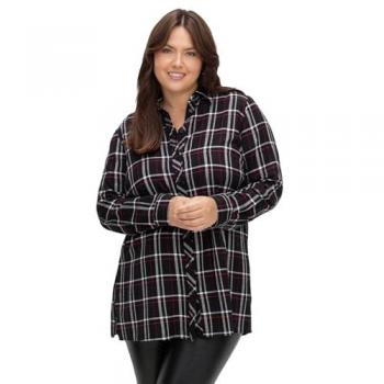 Sheego Karierte Longbluse in großen Größen, schwarz-weiß, Gr. 40