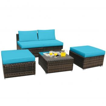 Turquoise 4-Piece Rattan Wicker Furniture Set