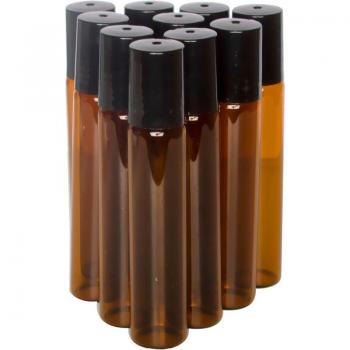 Botellas de vidrio con rodillo, 5/10ml, tapa dorada, ámbar, para aceites y fragancias