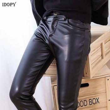 Idopy Männer Casual PU Hosen Schwarz