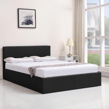 Ottoman Storage Bed Black Leather Side Lift