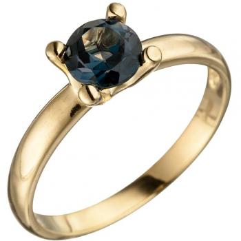 Jobo Damen‑Goldring Blau – 585 Gold, 1 Blautopas, Größe 56