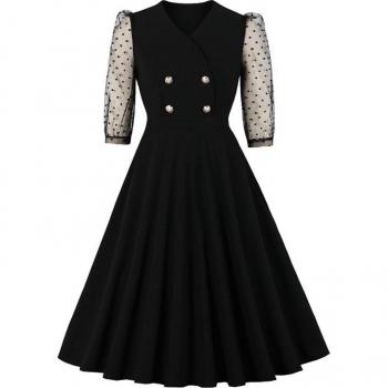 Vestido Midi con Lunares y Manga Acampanada para Mujer