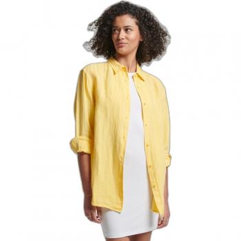 Superdry Women's Linen Long Sleeve Shirt Mimosa Orange XS