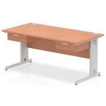 Impulse 1600 × 800 mm Beech Top Straight Desk with Silver Cable Management