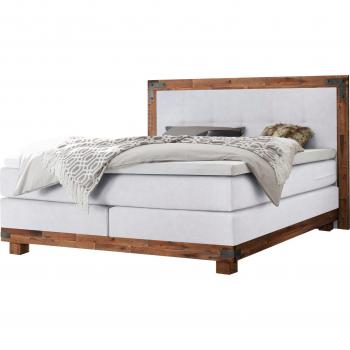 HASENA Chicago Boxspringbett – Weiß/Akazie Braun, Vollholzrahmen