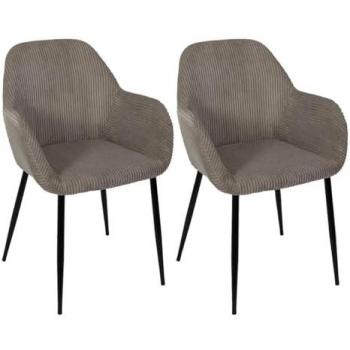 Lot de 2 fauteuils de table en velours côtelé taupe