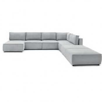 Canapé Bobochic Panoramique Fixe – Modulaire 100% – Tissu velours côtelé NIHAD – 8 places – Gris clair