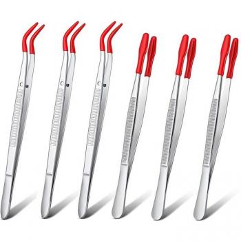 6 Pcs Precision Tweezers with Rubber Tips