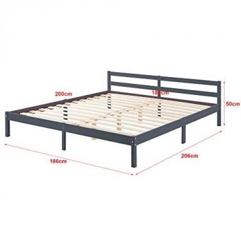 Lit Double Nakkila avec Sommier à Lattes en Pin, Gris Foncé, Inclus Matelas à Mousse à Froid, 180x200 cm, Charge Jusqu'à 200 kg
