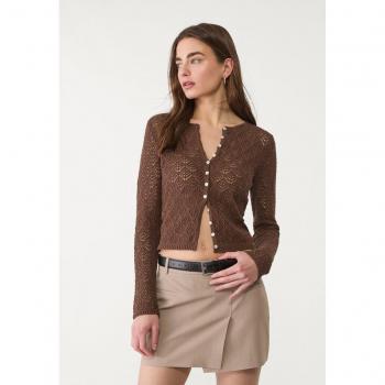 Stradivarius Cardigan Marrone M a Bottoni con Motivo Traforato
