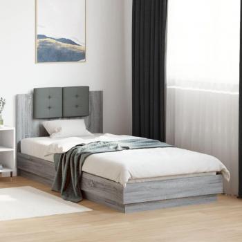 VidaXL Grey Sonoma Bed Frame with LED, 100x200 cm, Excluding Mattress