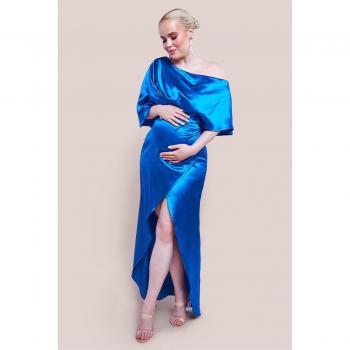 Maternity Royal Blue Satin Shoulder Wrap Dress