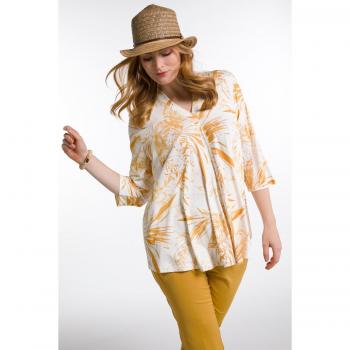Maglia Arancione Svasata con Maniche 3/4 e Stampa, Donna, Taglia 56/58, Viscosa