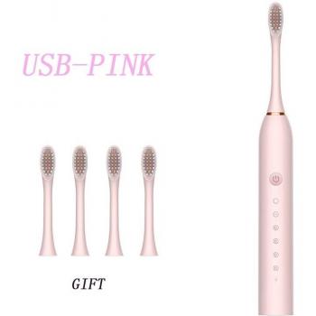 Waterproof Electric Toothbrush with Sonic Vibration, 6 Settings, Soft Bristles, USB Charging