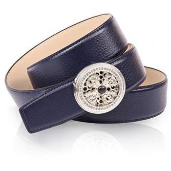 Crown Ledergürtel für Frauen – Gr. 90, blau, natursilber