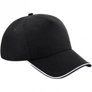 Beechfield Authentic Piped 5‑Panel Cap – One‑Size White/Dark Blue