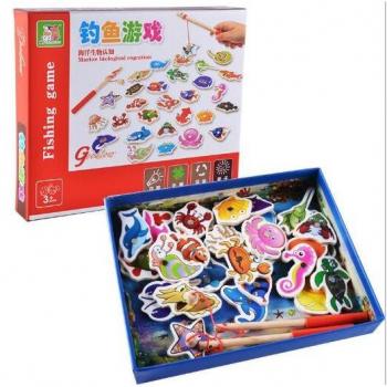 Jeu d'Anniversaire Pêche 3D Bois Magnétique – Découverte Animée (32 pièces)