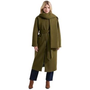 Belted Round‑Neck Olive Scarf Coat (DP) – Size 12