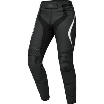 Pantalón de moto IXS RS-600 1.0 para mujer, cuero, color negro-blanco, talla 46