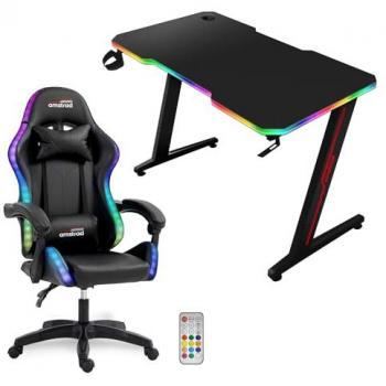 Amstrad Pack Bureau LED RGB DESK120Z-LED-NOVA et Fauteuil Gamer LED-DARKSIDE
