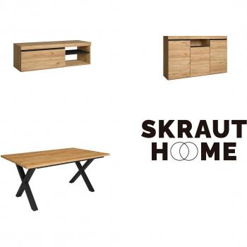 Set Skraut Home Industriale RF1314 – Tavolo U 170 cm per 8, Mobile TV 120 cm, Madia 140 cm in Rovere e Nero