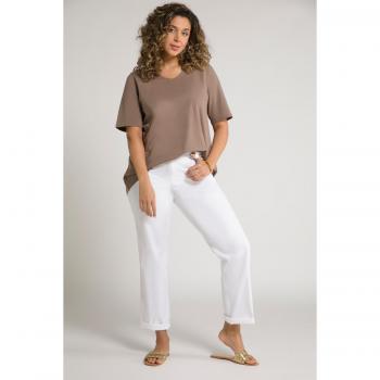 T-shirt marrone donna mezze maniche taglia 52/54 scollatura a V