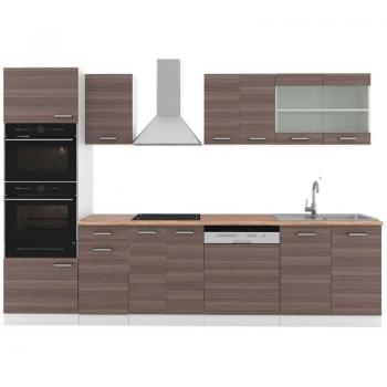 Mueble de cocina Vicco R-Line, 300 cm, diseño gris/blanco, armario alto, et roble