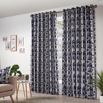 Skandi Geometric Naval Eyelet Curtains – Ready‑Made, Full Lining, 90x90 cm