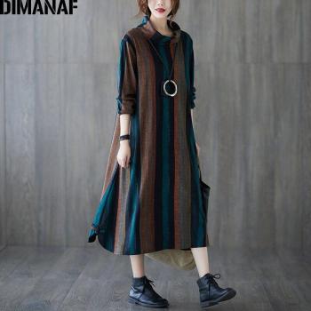 Vêtements Dimanaf Femme Longues Manches Col Roulé Coton Rayé Big Size Hiver