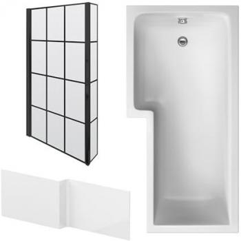 BALTERLEY 1700mm Left Hand L Shape Bathtub with Satin Black Screen