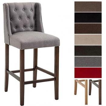 Cassandra Tabouret Bar Bois Foncé avec Tissu Gris Clair