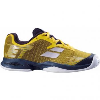Babolat Jet Allcourt Junior, Chaussures de Tennis Mixte Enfant, Jaune Noir, 35,5