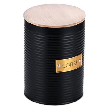 Bamboo‑Lid Metal Coffee Bean Keeper