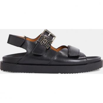 Tommy Hilfiger Damen Ledersandalen, Größe 40, Schwarz, mit Logo-Applikation