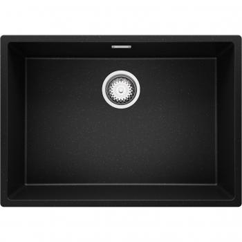 Primagran Evier Sous Plan 66x47cm Granit 1 bac Kit Vidage Évier meuble 70cm London Noir Métallisé