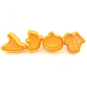 4 Stücke Halloween Keks-Ausstecher mit 3D Cookie Stempel