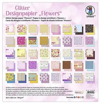 Ludwig Bähr Bastelkarton Glitter Flowers 190 g/m² – 30,5 × 30,5 cm – 40 Blätter (Ursus)