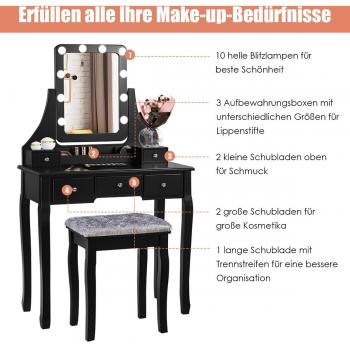 Coiffeuse Coast mercy en bois noir avec miroir rectangulaire et tabouret rembourré 80 x 40 x 135,5 cm