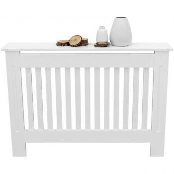 Couverture radiateur MDF, finition blanche, dimensions 112 × 19 × 82 cm