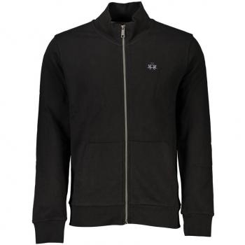La Martina Sleek Black Cotton Zip Sweatshirt
