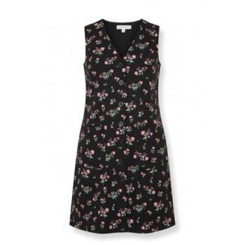 Robes Yumi : Pinafore noire à motif floral, boutonnage frontal, EU 38 (UK 10)