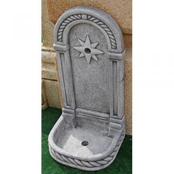 Fuente de Pared Poniente 37x32x77cm. para jardín de hormigón piedra, incluye grifo, color: gris