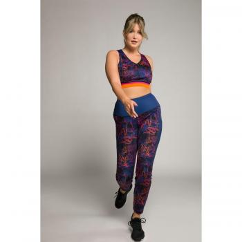 Leggings a vita alta con dettagli floreali e strisce laterali, Donna, Nero, Taglia 48/50