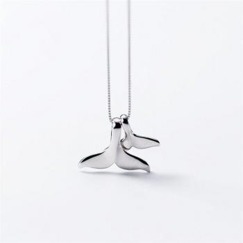 925 Sterling Silver Double Dolphin Fishtail Pendant Necklace