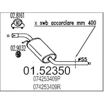 MTS Mittelschalldämpfer Intermediär VW 01.52350 074253409P,074253409R,074253409S