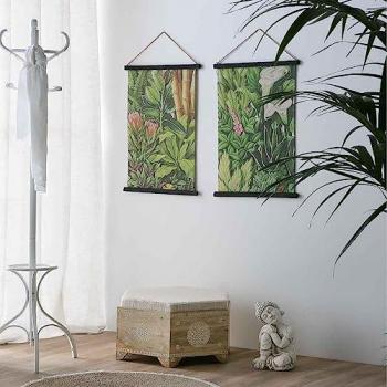Banqueta artesanal de madera pintada, con cojín marrón cómodo