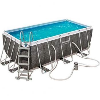 Piscina Outdoor Rettangolare con Effetto Rattan Grigio e Scaletta di Sicurezza