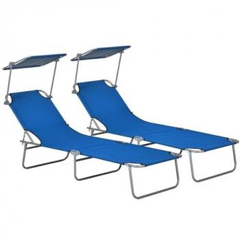 Outsunny Folding Sun Lounger Set of 2 Blue